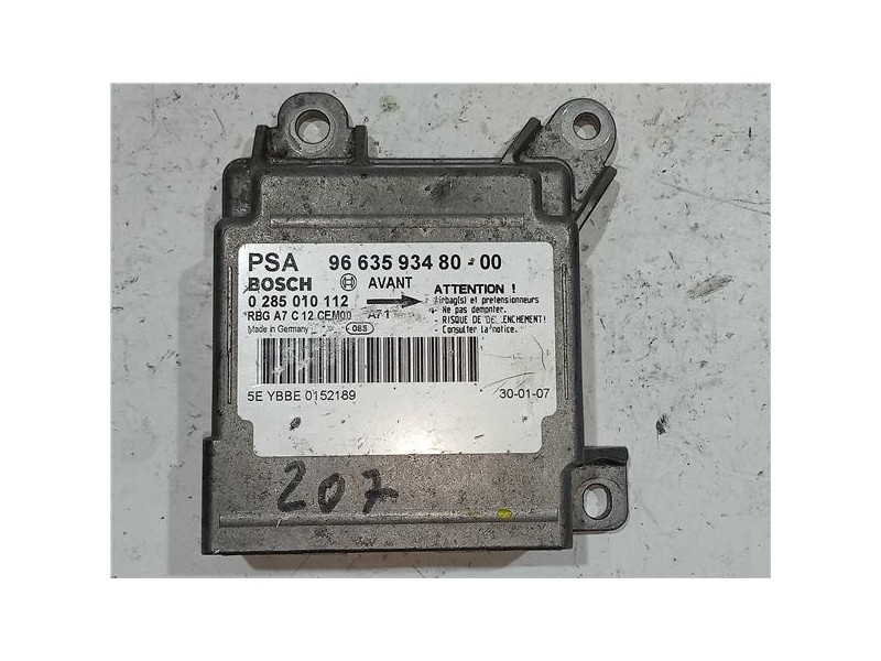 Recambio de centralita airbag para peugeot 207 (2006) 1.4 confort [1,4 ltr. - 50 kw hdi] referencia OEM IAM 9663593480  
